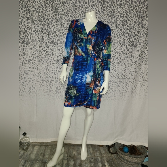 Oleg Cassini Side Tie Dress, Graphic Print Size 4 - Picture 4 of 7